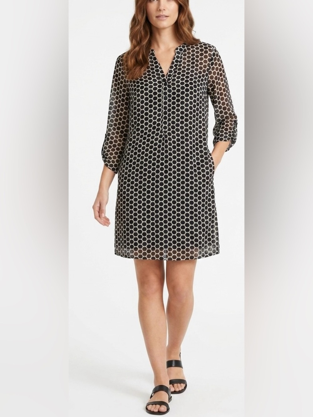 Tacera Black & White Dot Shift Mini Dress